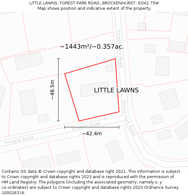 LITTLE LAWNS, FOREST PARK ROAD, BROCKENHURST, SO42 7SW: Plot and title map