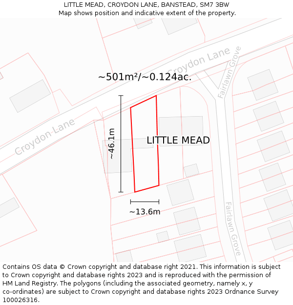 LITTLE MEAD, CROYDON LANE, BANSTEAD, SM7 3BW: Plot and title map