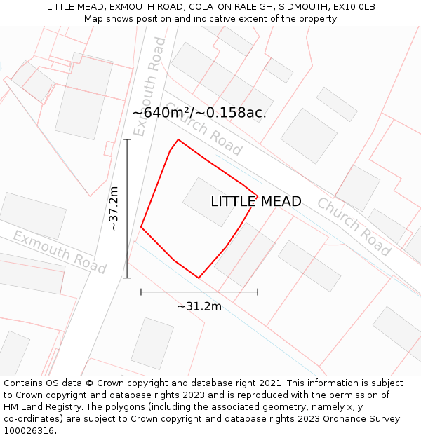 LITTLE MEAD, EXMOUTH ROAD, COLATON RALEIGH, SIDMOUTH, EX10 0LB: Plot and title map
