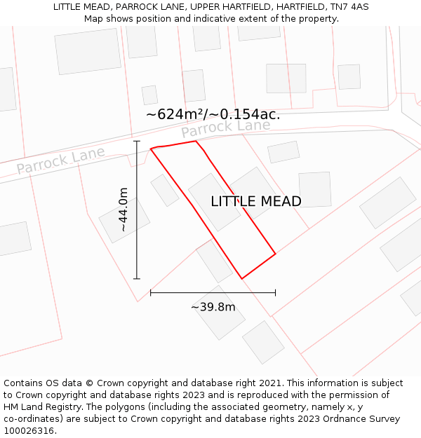 LITTLE MEAD, PARROCK LANE, UPPER HARTFIELD, HARTFIELD, TN7 4AS: Plot and title map