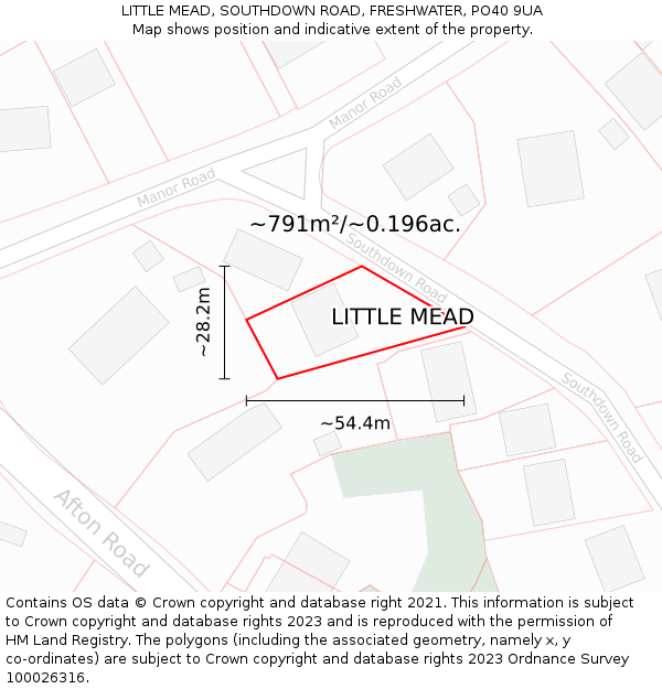 LITTLE MEAD, SOUTHDOWN ROAD, FRESHWATER, PO40 9UA: Plot and title map