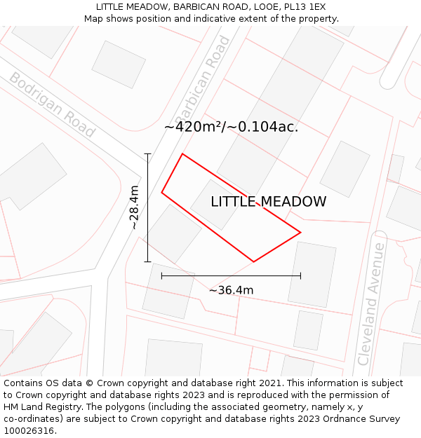 LITTLE MEADOW, BARBICAN ROAD, LOOE, PL13 1EX: Plot and title map