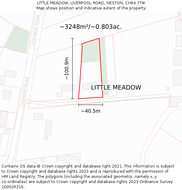 LITTLE MEADOW, LIVERPOOL ROAD, NESTON, CH64 7TW: Plot and title map