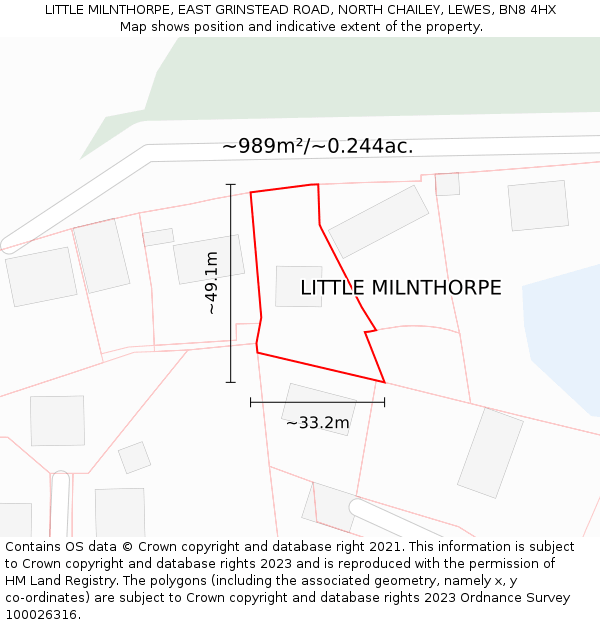 LITTLE MILNTHORPE, EAST GRINSTEAD ROAD, NORTH CHAILEY, LEWES, BN8 4HX: Plot and title map