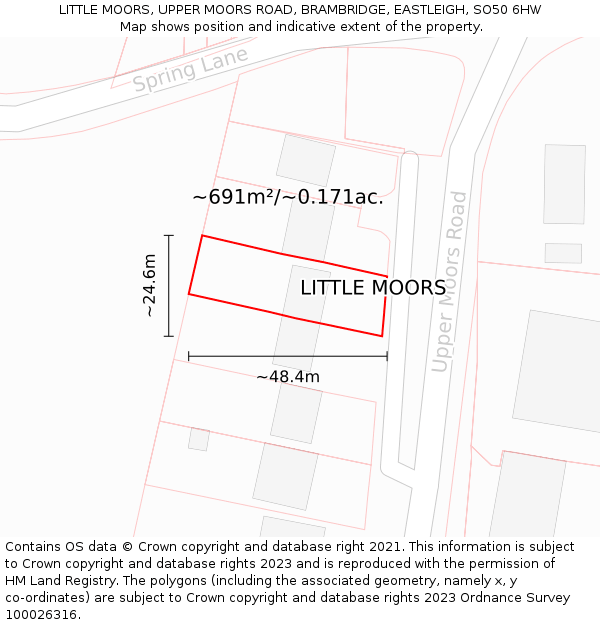 LITTLE MOORS, UPPER MOORS ROAD, BRAMBRIDGE, EASTLEIGH, SO50 6HW: Plot and title map