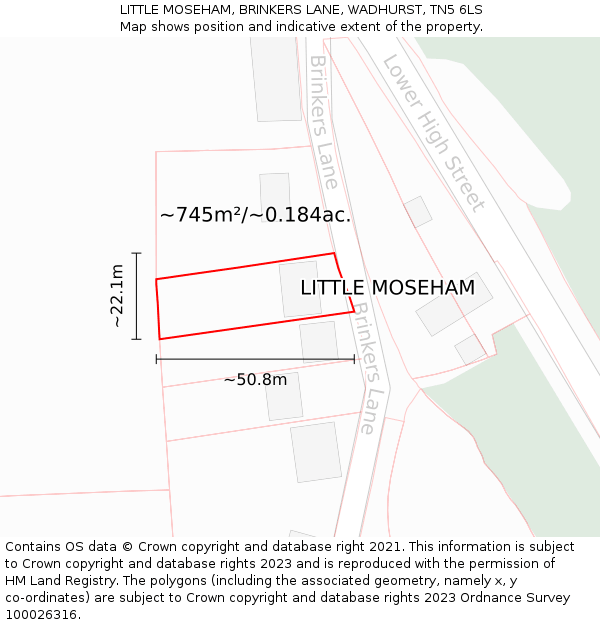 LITTLE MOSEHAM, BRINKERS LANE, WADHURST, TN5 6LS: Plot and title map