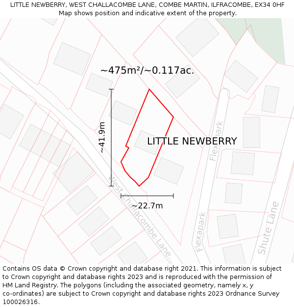 LITTLE NEWBERRY, WEST CHALLACOMBE LANE, COMBE MARTIN, ILFRACOMBE, EX34 0HF: Plot and title map