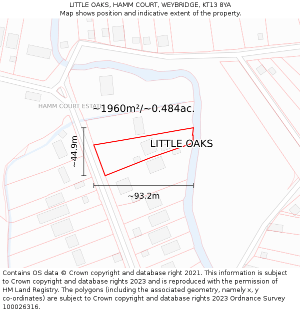 LITTLE OAKS, HAMM COURT, WEYBRIDGE, KT13 8YA: Plot and title map