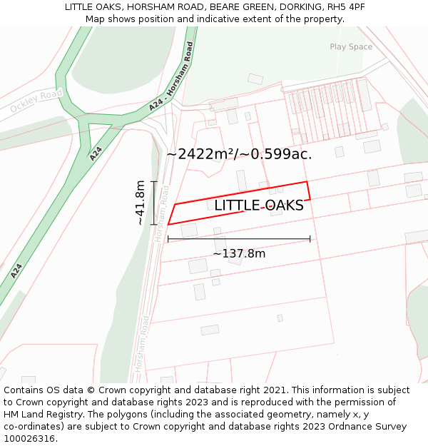 LITTLE OAKS, HORSHAM ROAD, BEARE GREEN, DORKING, RH5 4PF: Plot and title map