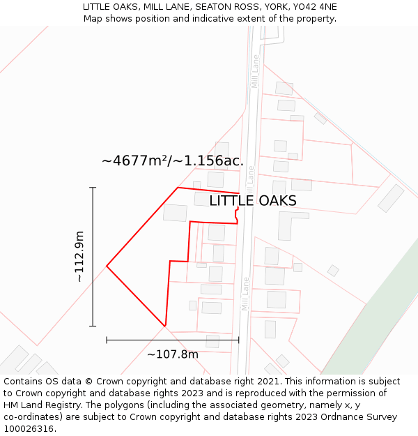 LITTLE OAKS, MILL LANE, SEATON ROSS, YORK, YO42 4NE: Plot and title map