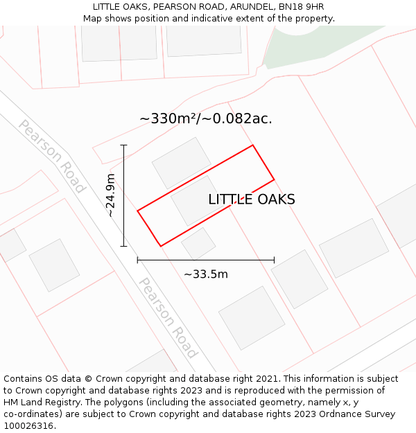 LITTLE OAKS, PEARSON ROAD, ARUNDEL, BN18 9HR: Plot and title map