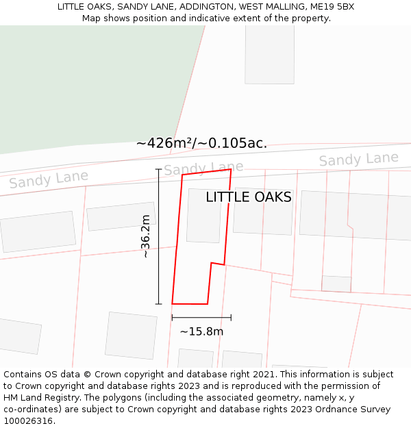 LITTLE OAKS, SANDY LANE, ADDINGTON, WEST MALLING, ME19 5BX: Plot and title map