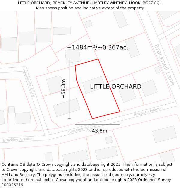 LITTLE ORCHARD, BRACKLEY AVENUE, HARTLEY WINTNEY, HOOK, RG27 8QU: Plot and title map