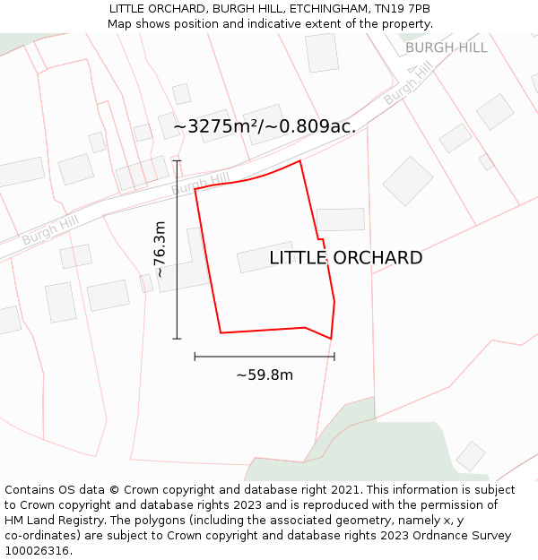 LITTLE ORCHARD, BURGH HILL, ETCHINGHAM, TN19 7PB: Plot and title map