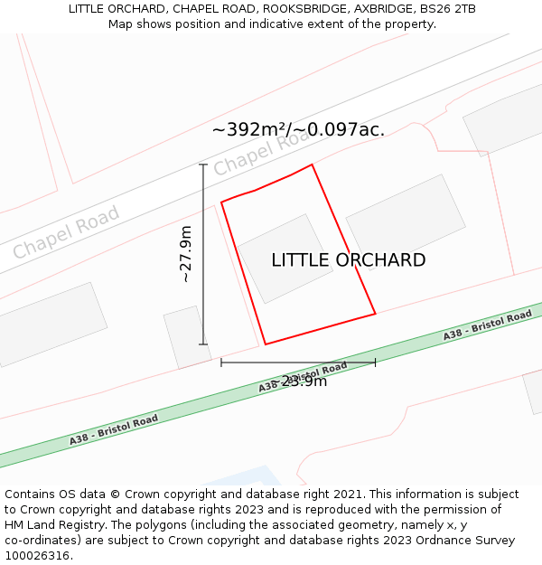 LITTLE ORCHARD, CHAPEL ROAD, ROOKSBRIDGE, AXBRIDGE, BS26 2TB: Plot and title map