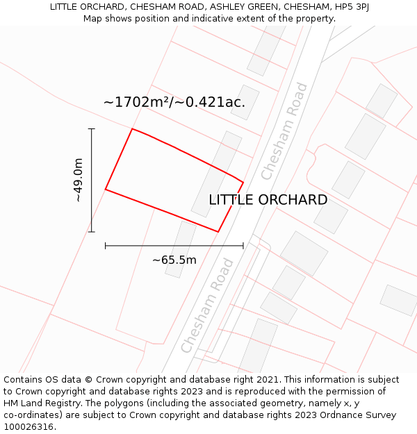 LITTLE ORCHARD, CHESHAM ROAD, ASHLEY GREEN, CHESHAM, HP5 3PJ: Plot and title map