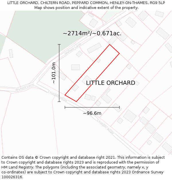 LITTLE ORCHARD, CHILTERN ROAD, PEPPARD COMMON, HENLEY-ON-THAMES, RG9 5LP: Plot and title map