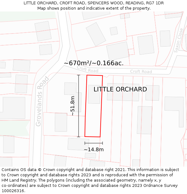 LITTLE ORCHARD, CROFT ROAD, SPENCERS WOOD, READING, RG7 1DR: Plot and title map