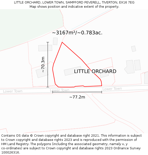 LITTLE ORCHARD, LOWER TOWN, SAMPFORD PEVERELL, TIVERTON, EX16 7EG: Plot and title map