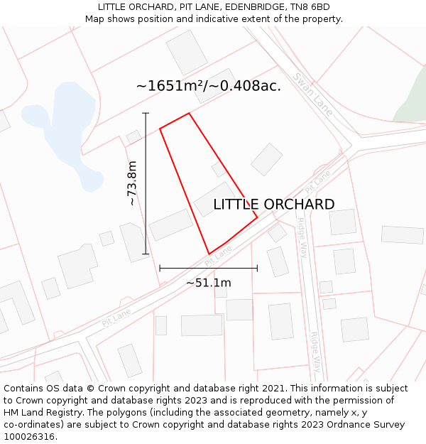 LITTLE ORCHARD, PIT LANE, EDENBRIDGE, TN8 6BD: Plot and title map