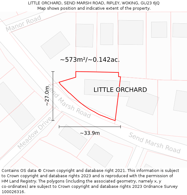 LITTLE ORCHARD, SEND MARSH ROAD, RIPLEY, WOKING, GU23 6JQ: Plot and title map