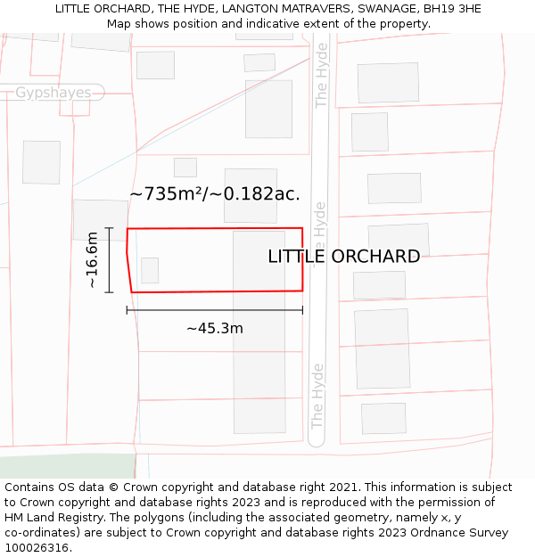 LITTLE ORCHARD, THE HYDE, LANGTON MATRAVERS, SWANAGE, BH19 3HE: Plot and title map