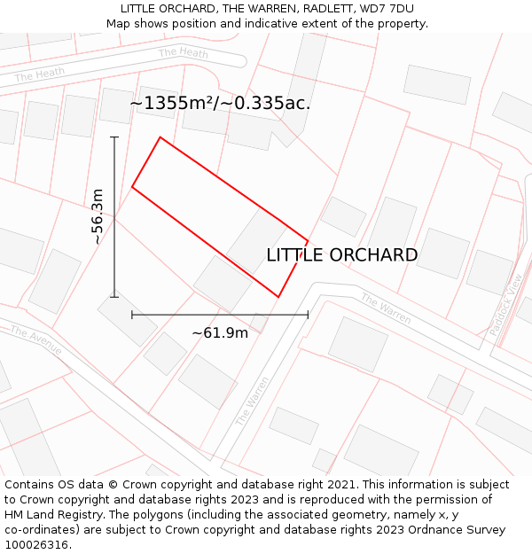 LITTLE ORCHARD, THE WARREN, RADLETT, WD7 7DU: Plot and title map