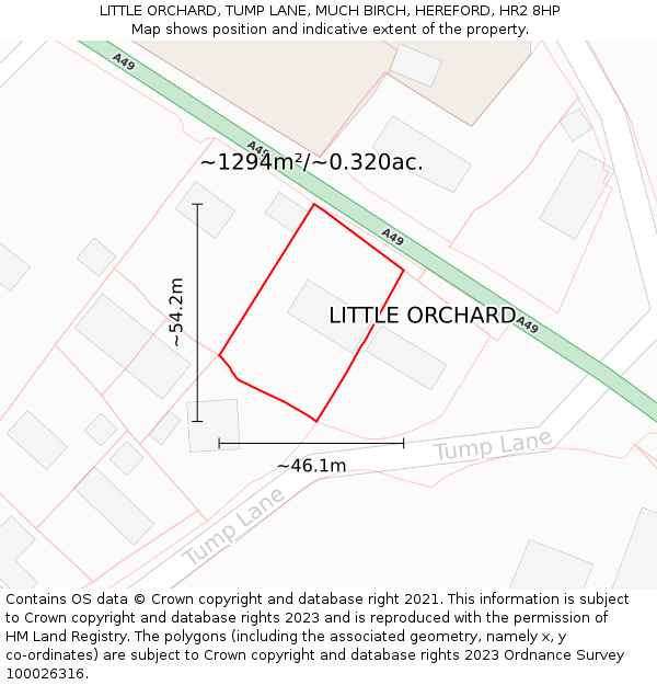 LITTLE ORCHARD, TUMP LANE, MUCH BIRCH, HEREFORD, HR2 8HP: Plot and title map