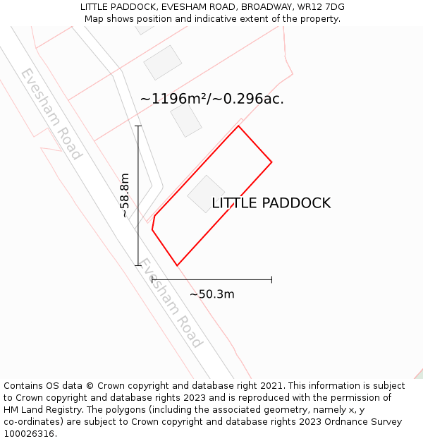 LITTLE PADDOCK, EVESHAM ROAD, BROADWAY, WR12 7DG: Plot and title map