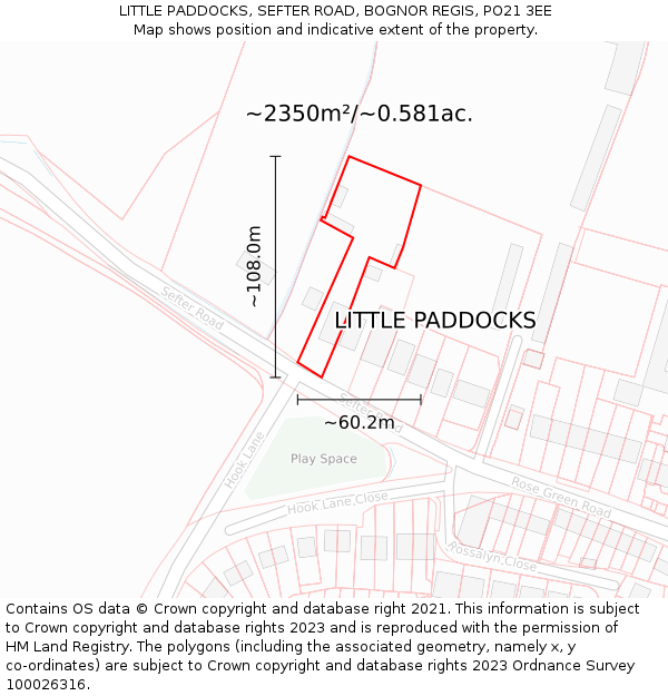 LITTLE PADDOCKS, SEFTER ROAD, BOGNOR REGIS, PO21 3EE: Plot and title map