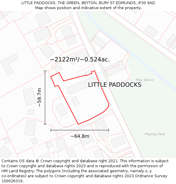 LITTLE PADDOCKS, THE GREEN, BEYTON, BURY ST EDMUNDS, IP30 9AD: Plot and title map