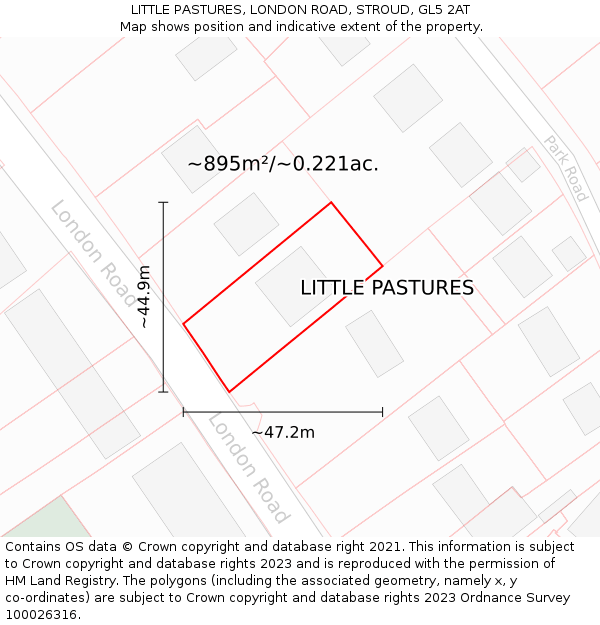 LITTLE PASTURES, LONDON ROAD, STROUD, GL5 2AT: Plot and title map