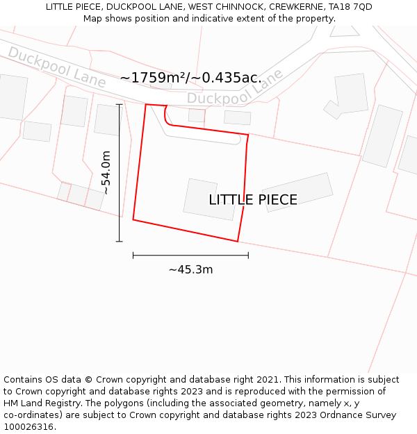 LITTLE PIECE, DUCKPOOL LANE, WEST CHINNOCK, CREWKERNE, TA18 7QD: Plot and title map