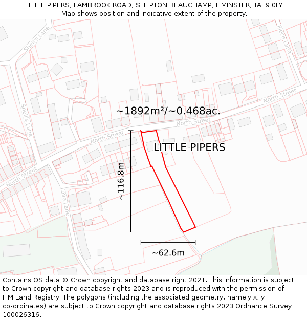 LITTLE PIPERS, LAMBROOK ROAD, SHEPTON BEAUCHAMP, ILMINSTER, TA19 0LY: Plot and title map