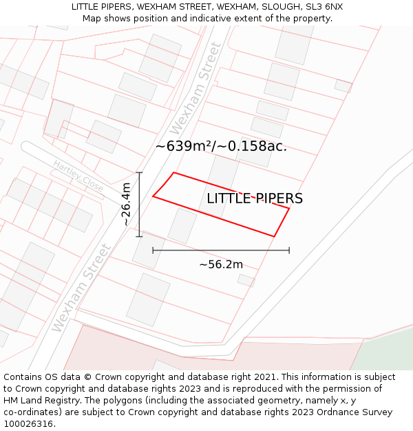 LITTLE PIPERS, WEXHAM STREET, WEXHAM, SLOUGH, SL3 6NX: Plot and title map