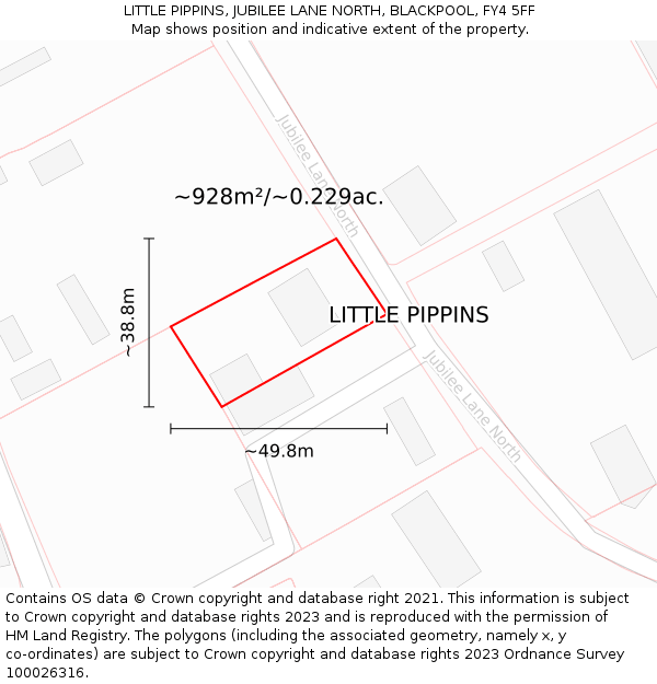 LITTLE PIPPINS, JUBILEE LANE NORTH, BLACKPOOL, FY4 5FF: Plot and title map
