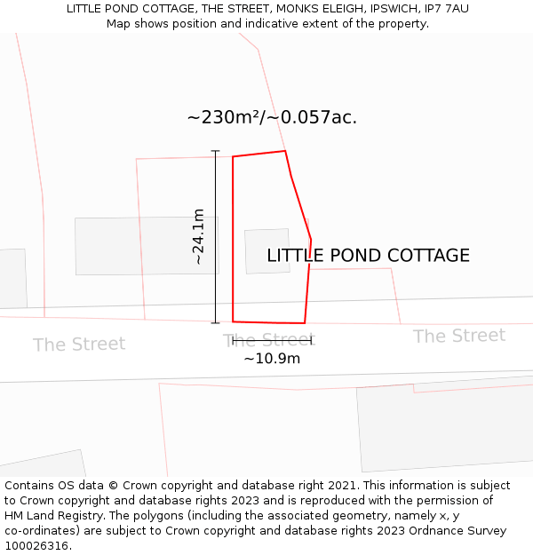 LITTLE POND COTTAGE, THE STREET, MONKS ELEIGH, IPSWICH, IP7 7AU: Plot and title map