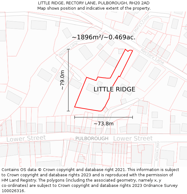 LITTLE RIDGE, RECTORY LANE, PULBOROUGH, RH20 2AD: Plot and title map