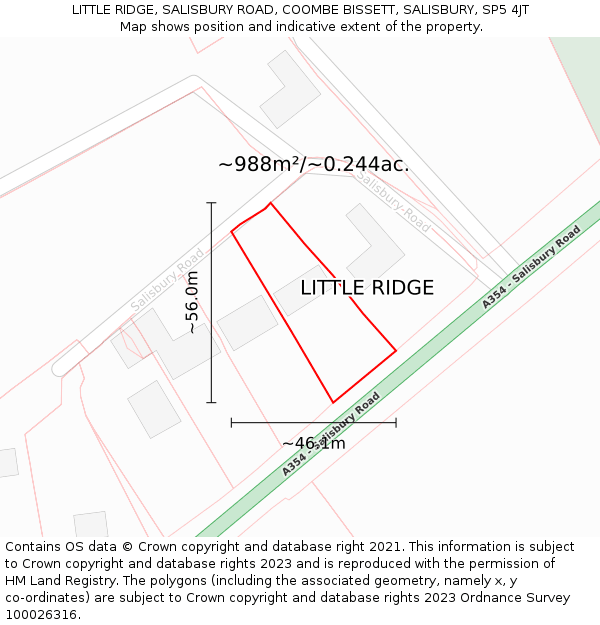 LITTLE RIDGE, SALISBURY ROAD, COOMBE BISSETT, SALISBURY, SP5 4JT: Plot and title map