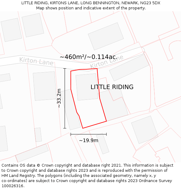 LITTLE RIDING, KIRTONS LANE, LONG BENNINGTON, NEWARK, NG23 5DX: Plot and title map