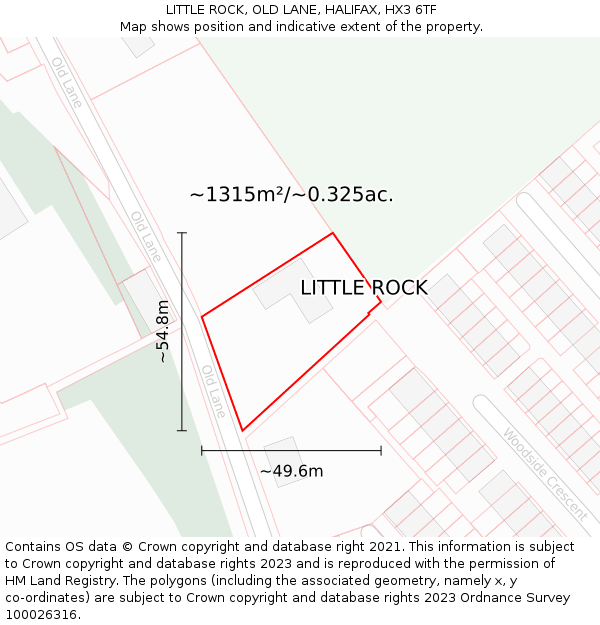 LITTLE ROCK, OLD LANE, HALIFAX, HX3 6TF: Plot and title map