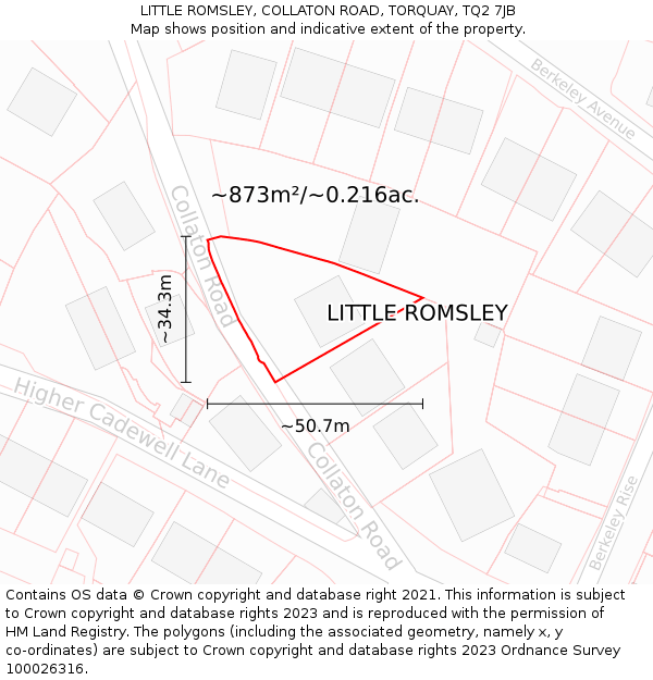 LITTLE ROMSLEY, COLLATON ROAD, TORQUAY, TQ2 7JB: Plot and title map