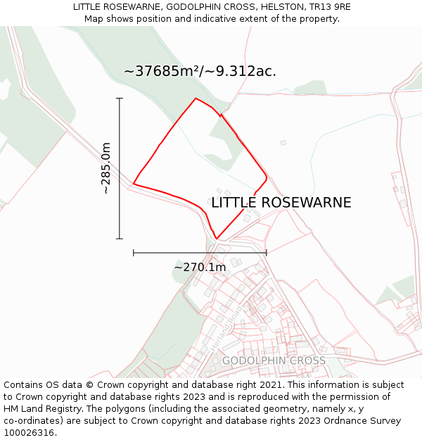 LITTLE ROSEWARNE, GODOLPHIN CROSS, HELSTON, TR13 9RE: Plot and title map