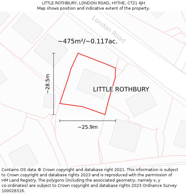 LITTLE ROTHBURY, LONDON ROAD, HYTHE, CT21 4JH: Plot and title map