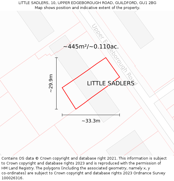 LITTLE SADLERS, 10, UPPER EDGEBOROUGH ROAD, GUILDFORD, GU1 2BG: Plot and title map