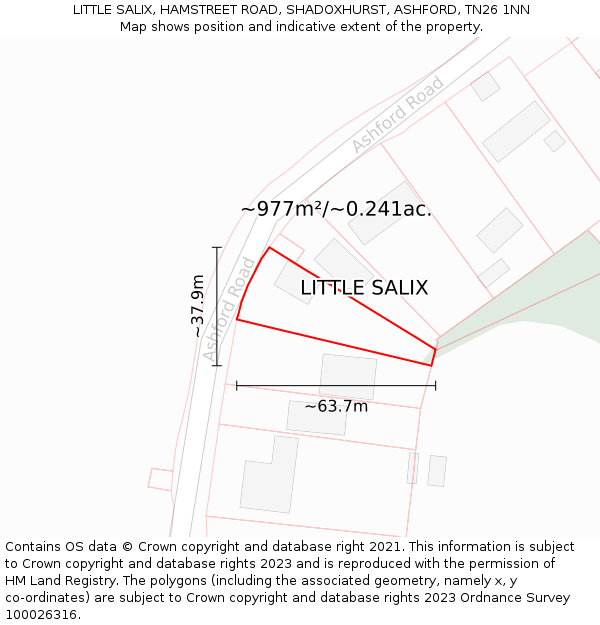 LITTLE SALIX, HAMSTREET ROAD, SHADOXHURST, ASHFORD, TN26 1NN: Plot and title map