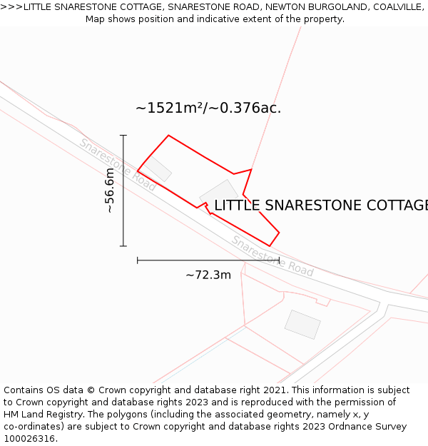 LITTLE SNARESTONE COTTAGE, SNARESTONE ROAD, NEWTON BURGOLAND, COALVILLE, LE67 2SN: Plot and title map