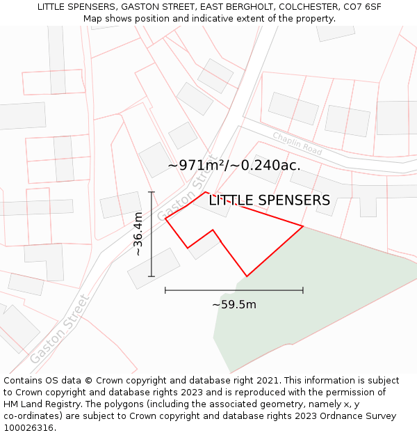 LITTLE SPENSERS, GASTON STREET, EAST BERGHOLT, COLCHESTER, CO7 6SF: Plot and title map