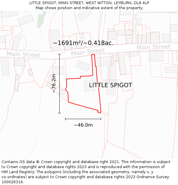 LITTLE SPIGOT, MAIN STREET, WEST WITTON, LEYBURN, DL8 4LP: Plot and title map