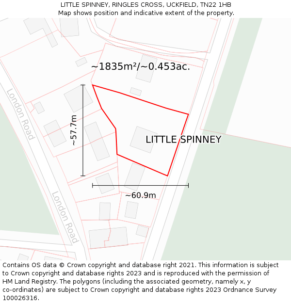 LITTLE SPINNEY, RINGLES CROSS, UCKFIELD, TN22 1HB: Plot and title map